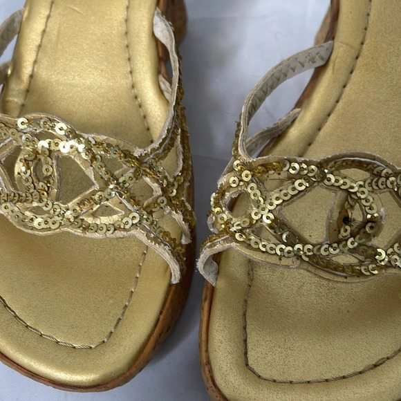 VINTAGE Y2K Platform Gold Sequin Baldwin 725 Original Wedge Open Toe Slides 6 - Picture 7 of 12